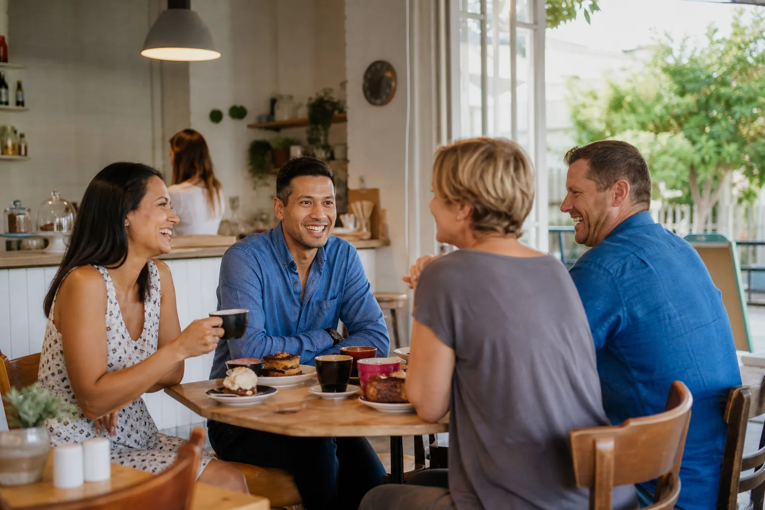 Two local singles talking over coffee in Staffordshire
