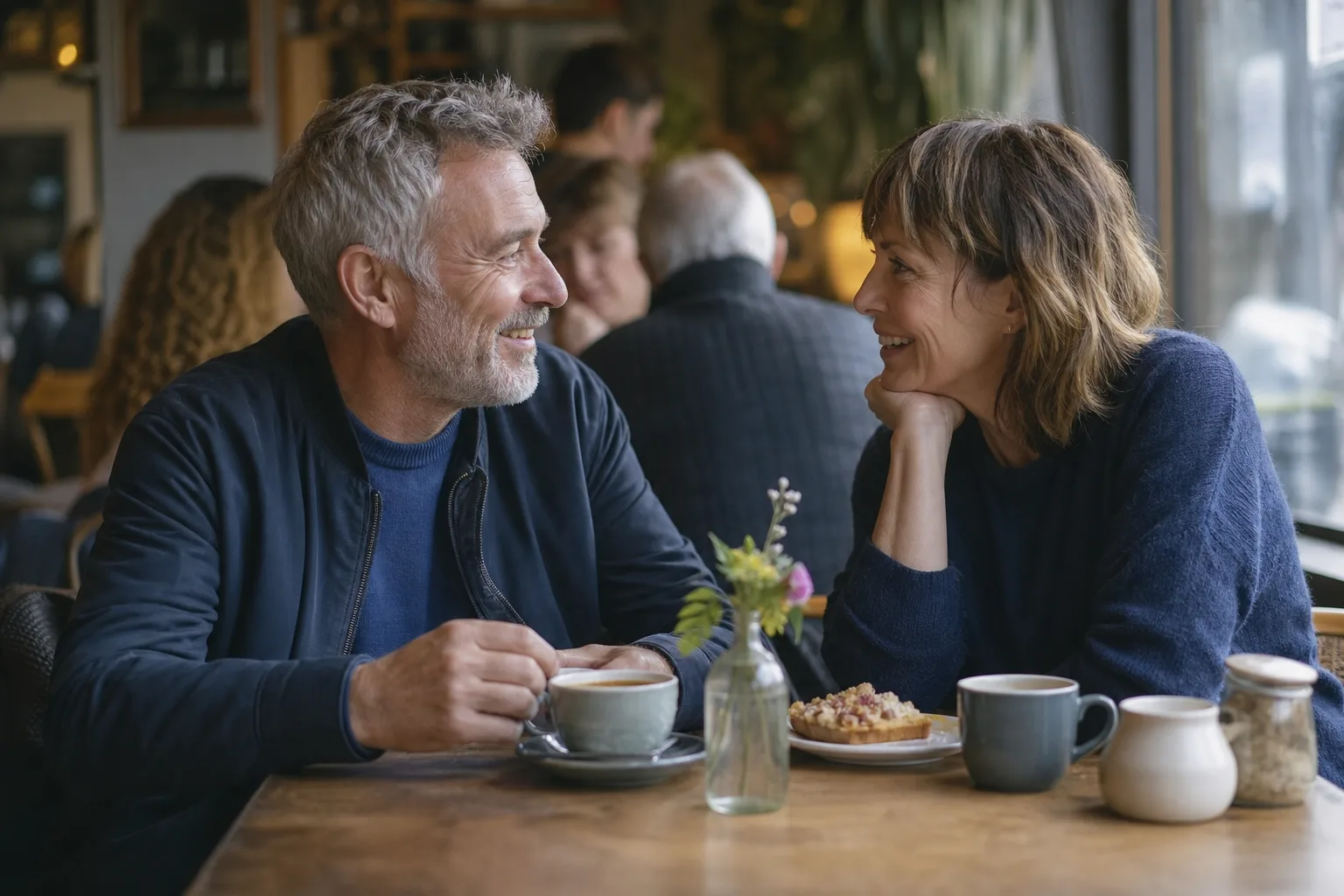 Mature couple talking over coffee in Staffordshire