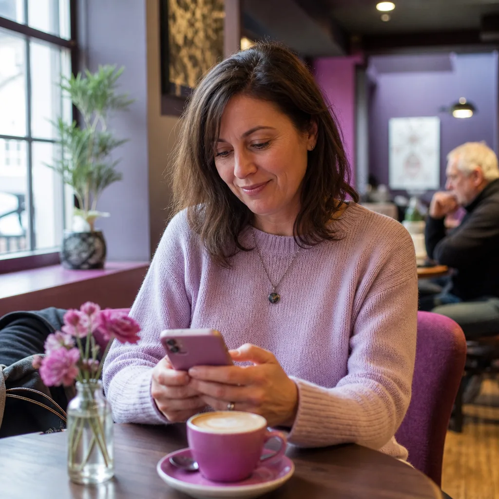 Person reviewing an online dating conversation for warning signs