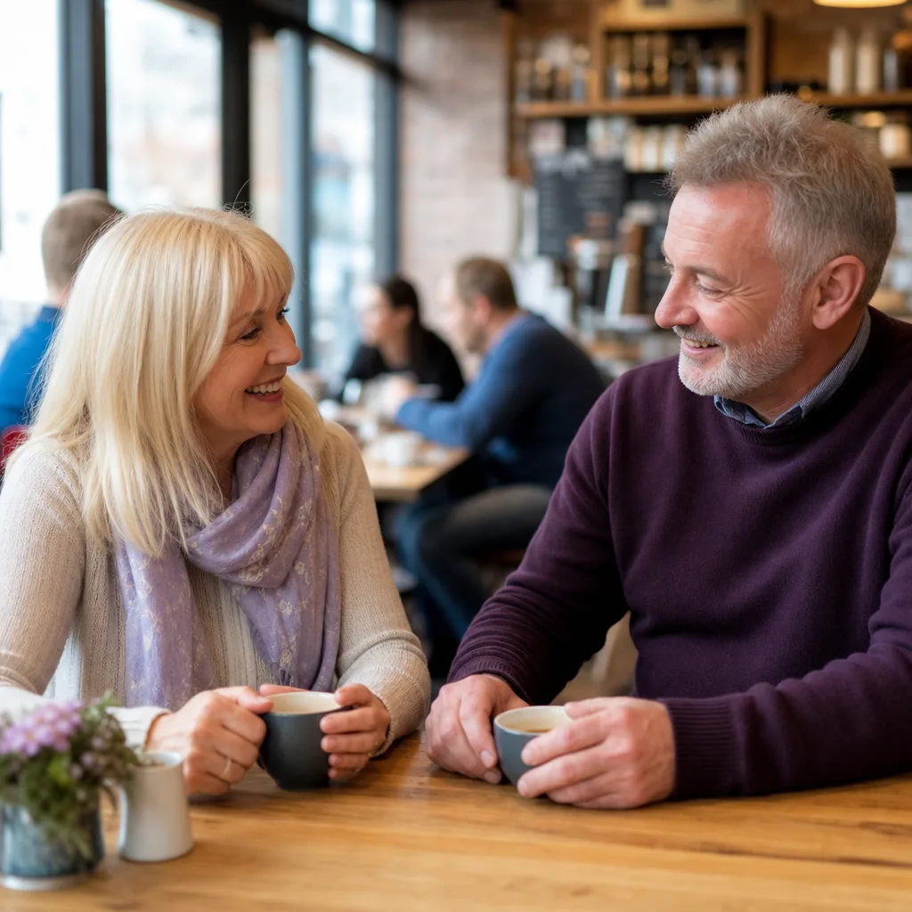 Woman over 50 writing an online dating profile at home